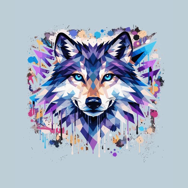 Polygon Wolf Graffiti – Bunter Wolf Kopf Urban Art