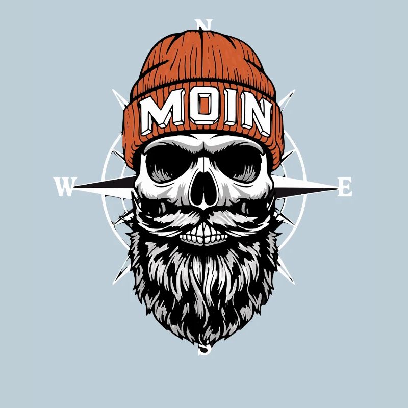 North German Biker Skull with Beard & Wind Rose Moin