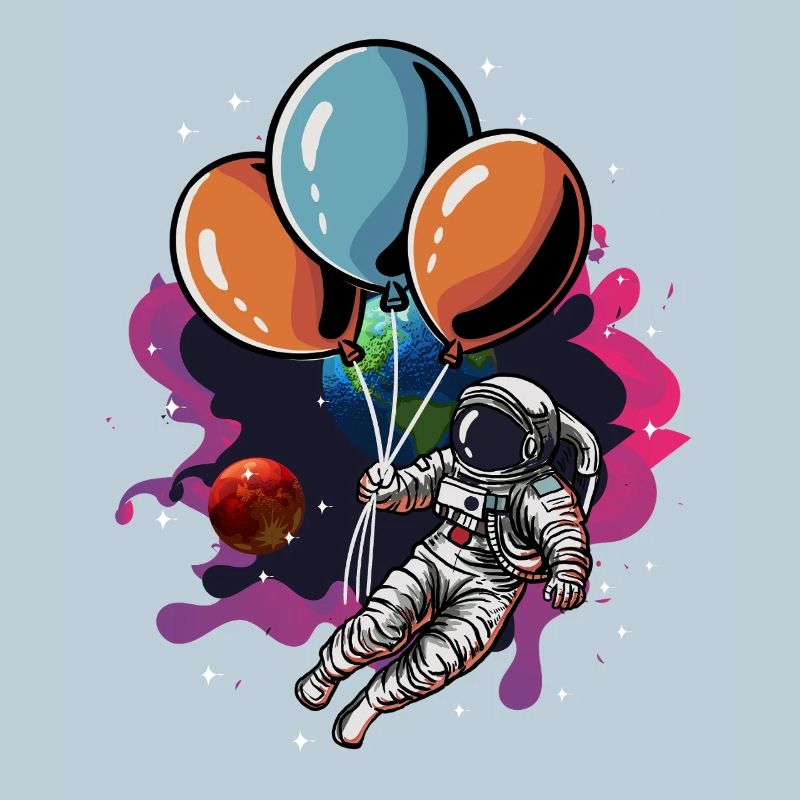 Astronaute avec essaim de ballons dans l’espace