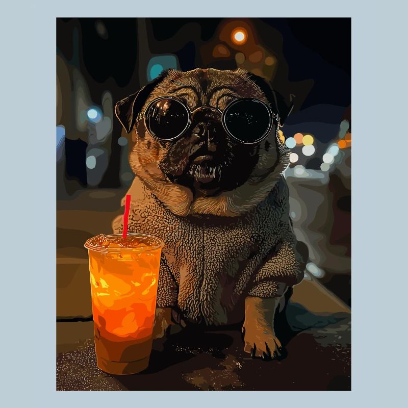 Mops mit Eisdrink