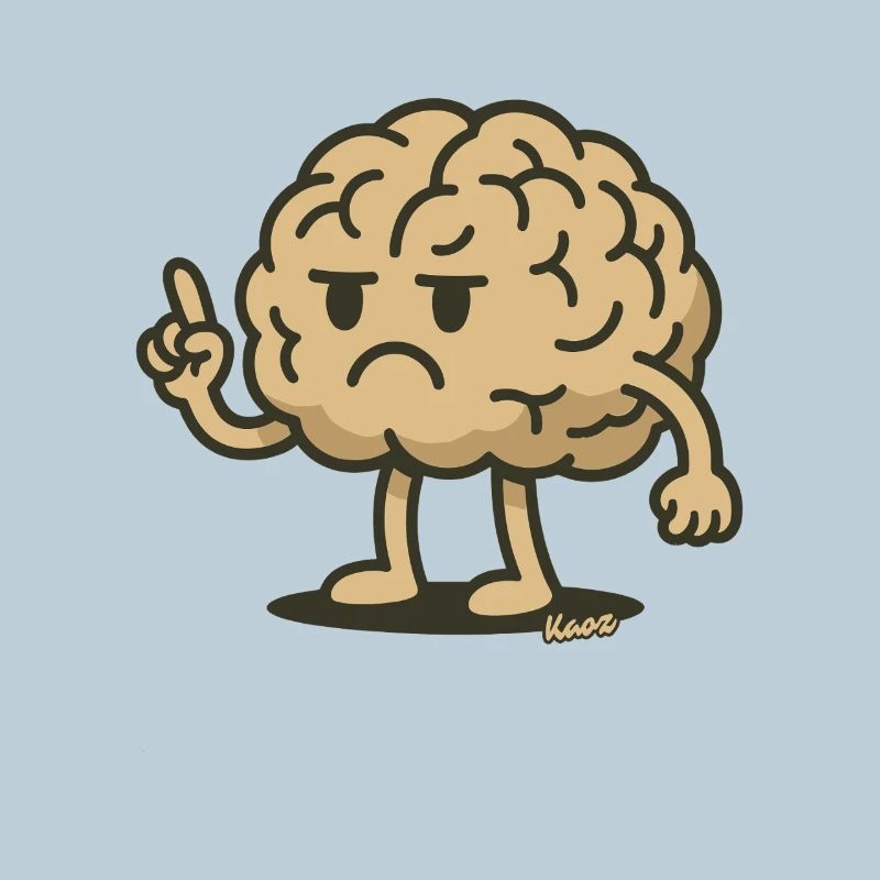 Brain figure with raised index finger