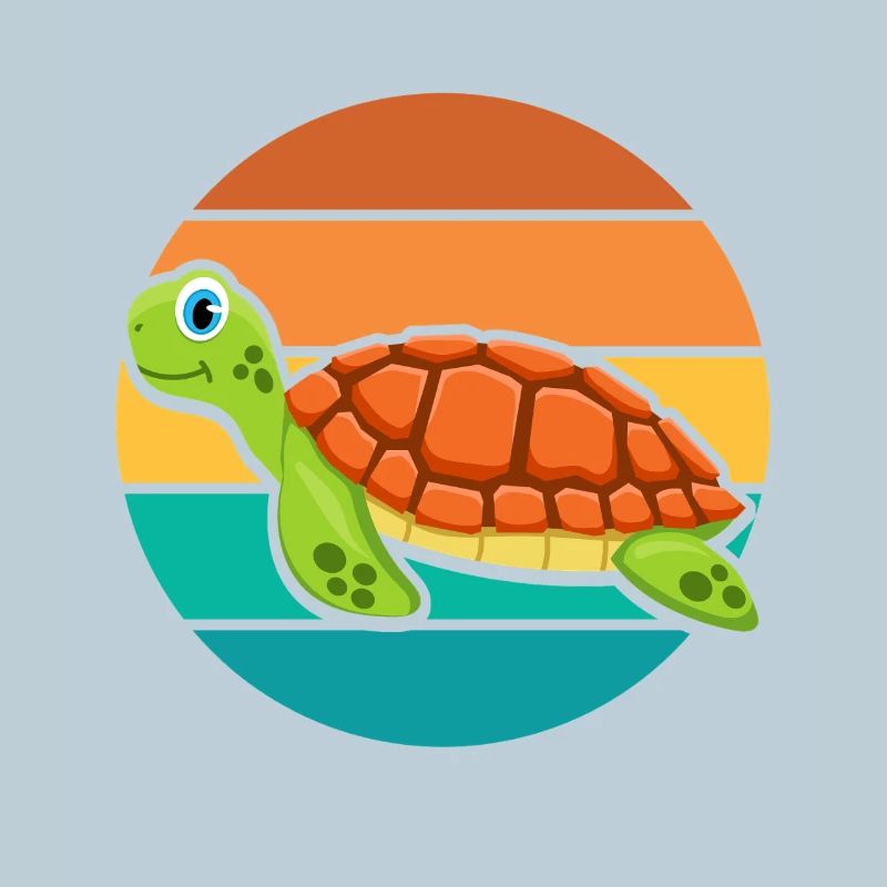 Mignonne Tortue de mer Rétro Décor de Coucher de Soleil