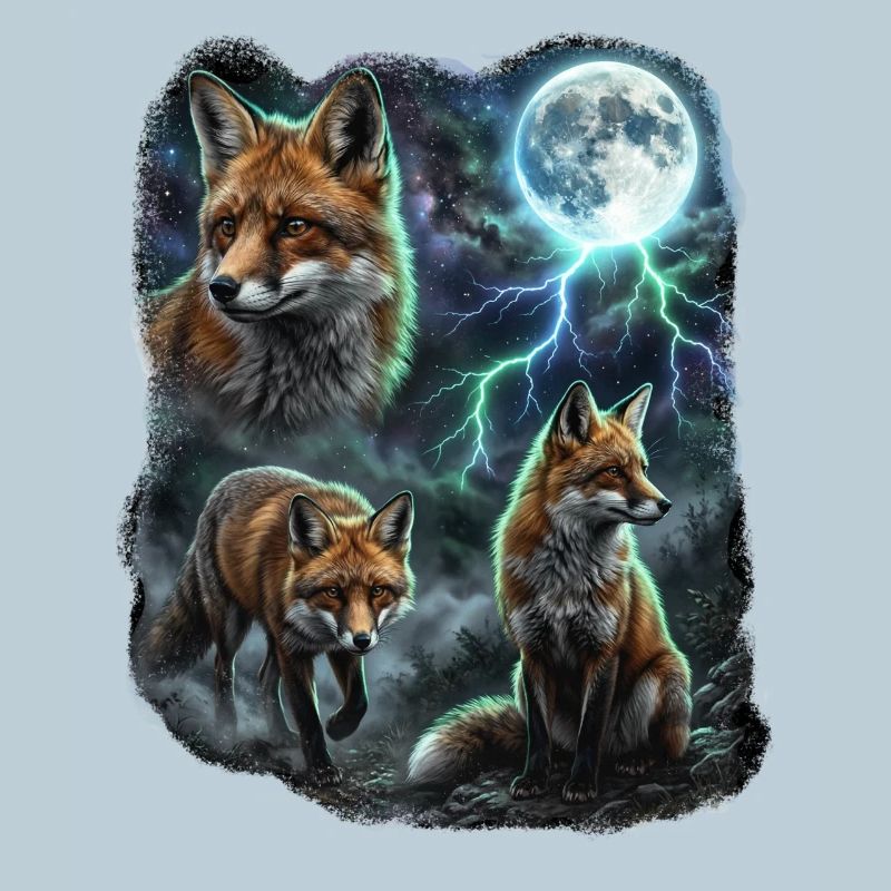 THREE Wild Foxes with Moon Wildlife Designs