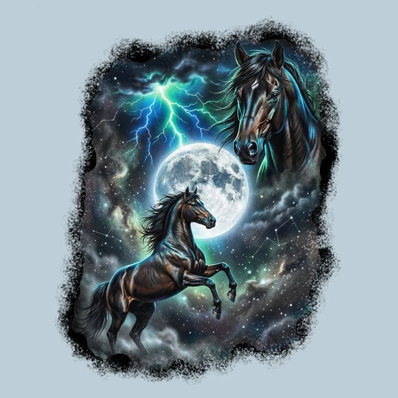 Zwei Wilde Pferde mit Mond Wildlife-Designs