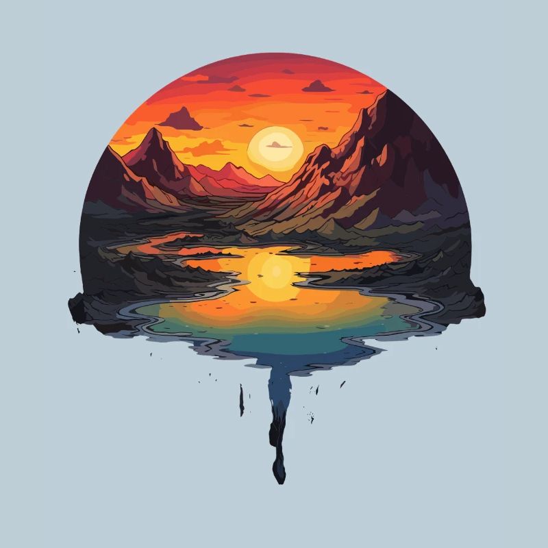 Mystical sunset at the mountain lake with