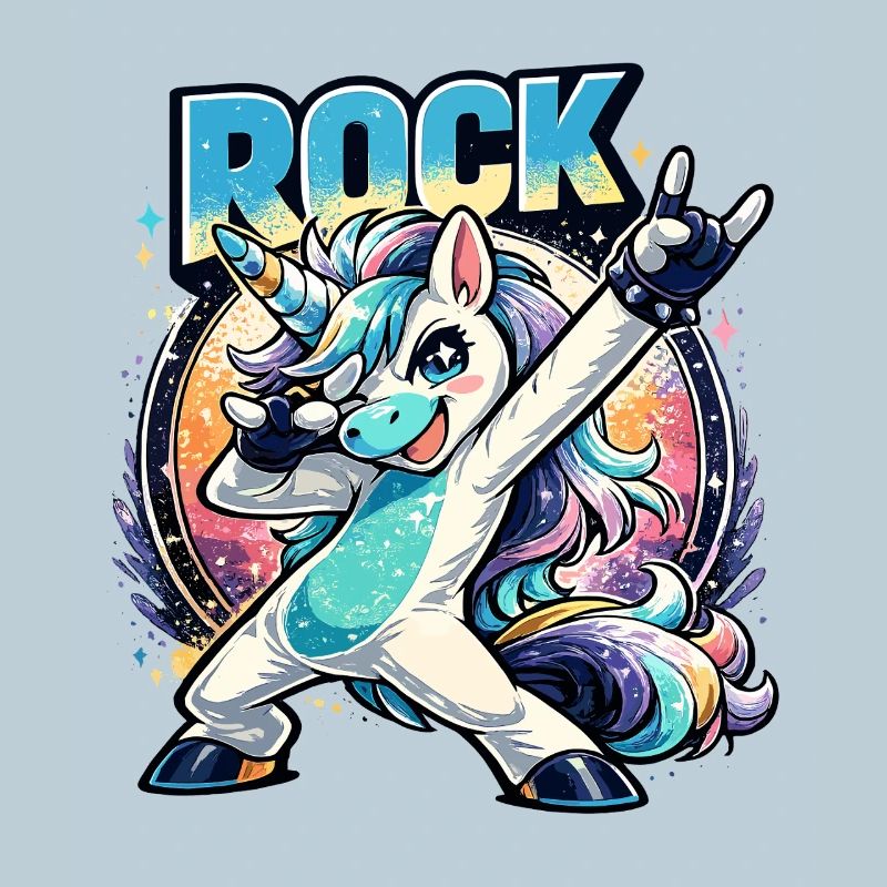 Licorne rock en pose de dabing avec une ambiance rétro