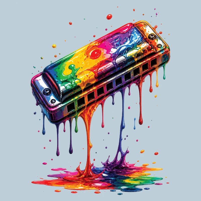 Harmonica with dripping paint