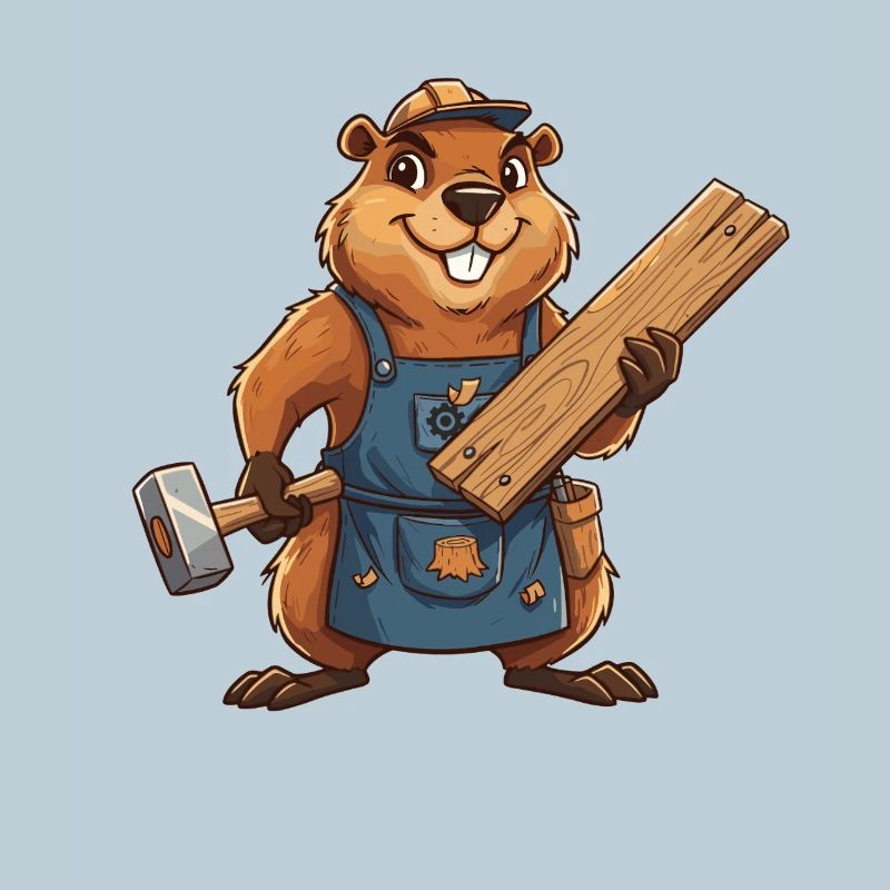 Biber Bauarbeiter mit Holzlatten