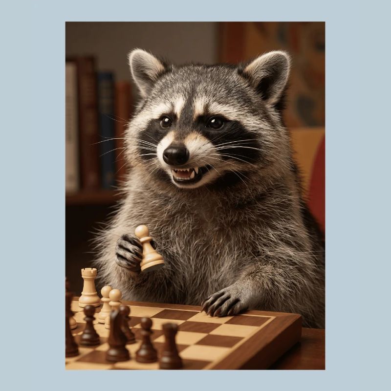 Raccoon playing chess