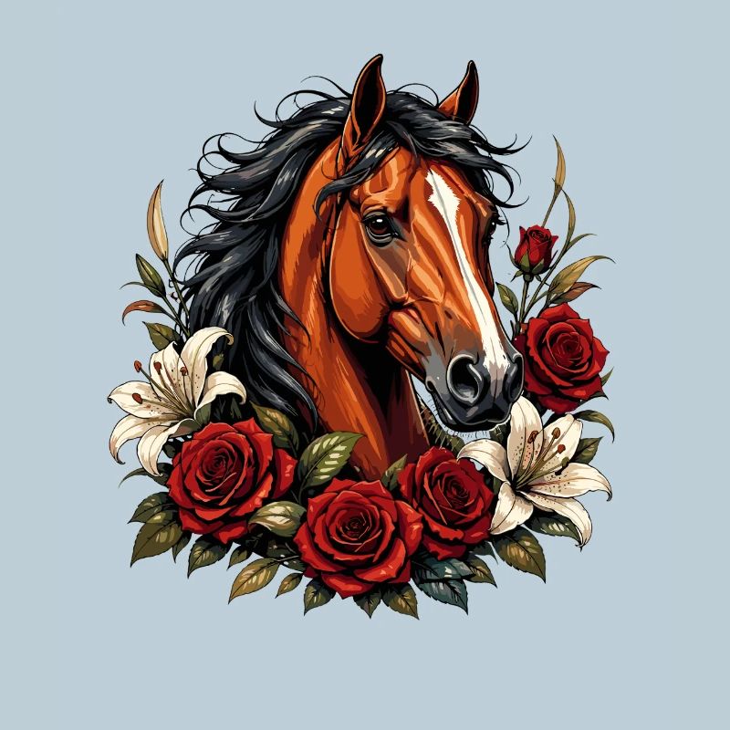 Pferdengesicht mit Rosenrahmen