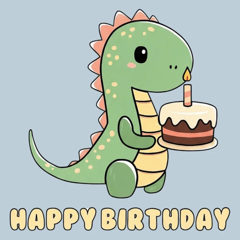 Dino mit einer Geburtstagstorte 