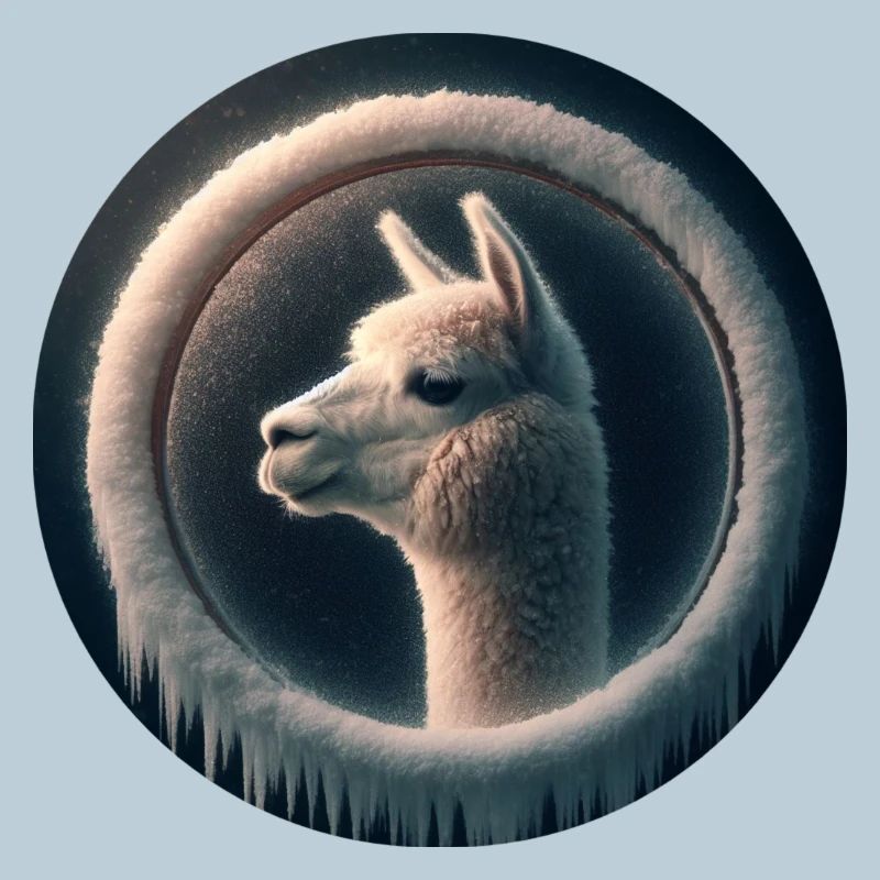 Alpaca looking through windows of ice