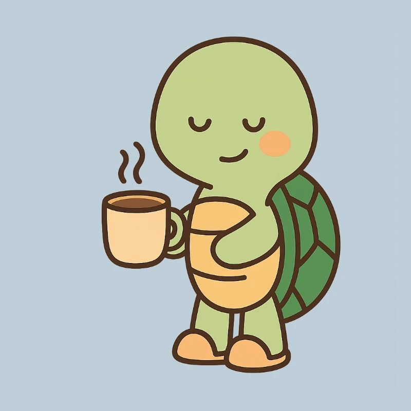 Turtle with a cup of coffee (left)
