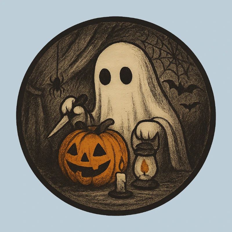 Spooky Halloween Vintage Ghost Scene with Pumpkin