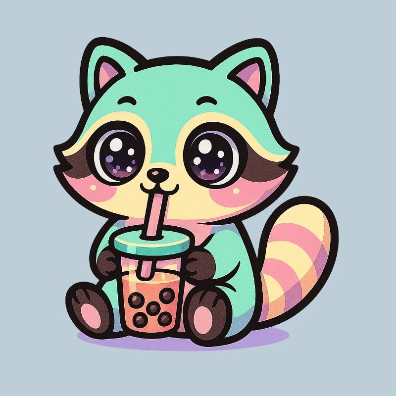 Kawaii Waschbär trinkt Boba Tee