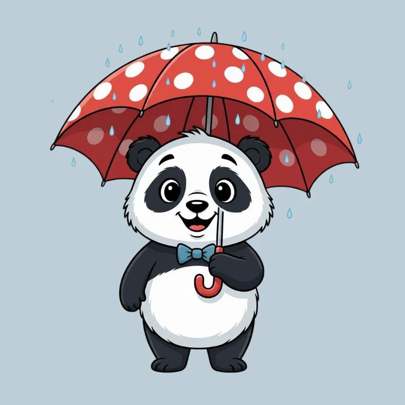 Panda mit rotem Regenturm