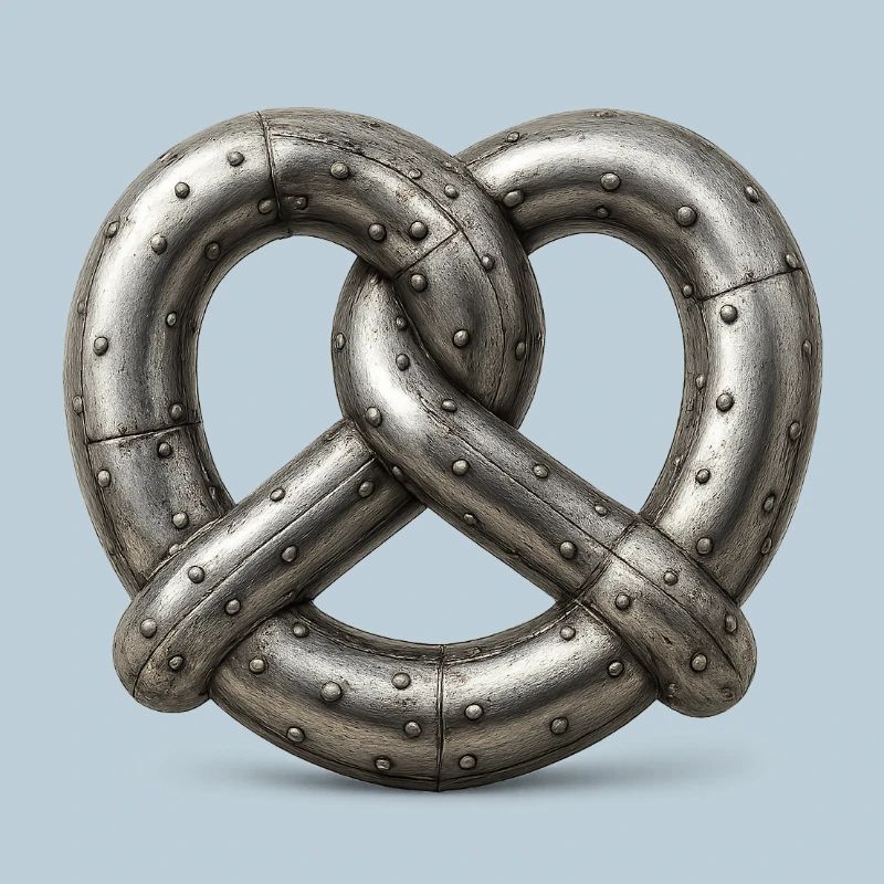 Bretzel métallique entrelacé riveté en tôle