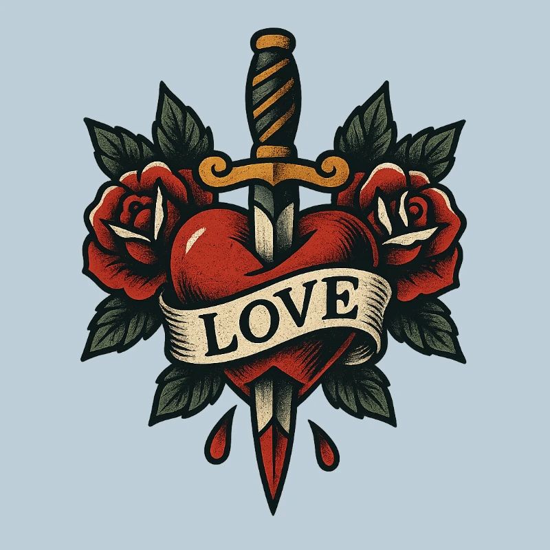 Heart Dagger Tattoo with Roses