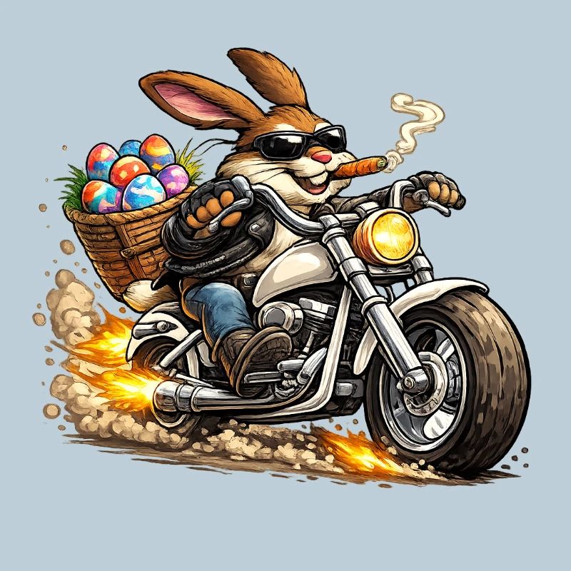 Easter bunny on motorcycle
