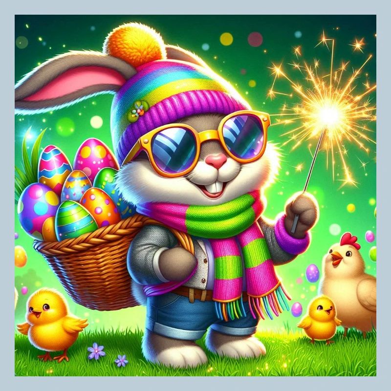 Easter bunny with egg basket and glitter sparkler