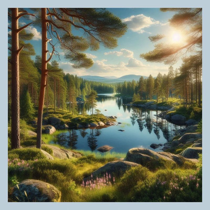 Lac forestier sous le soleil du soir
