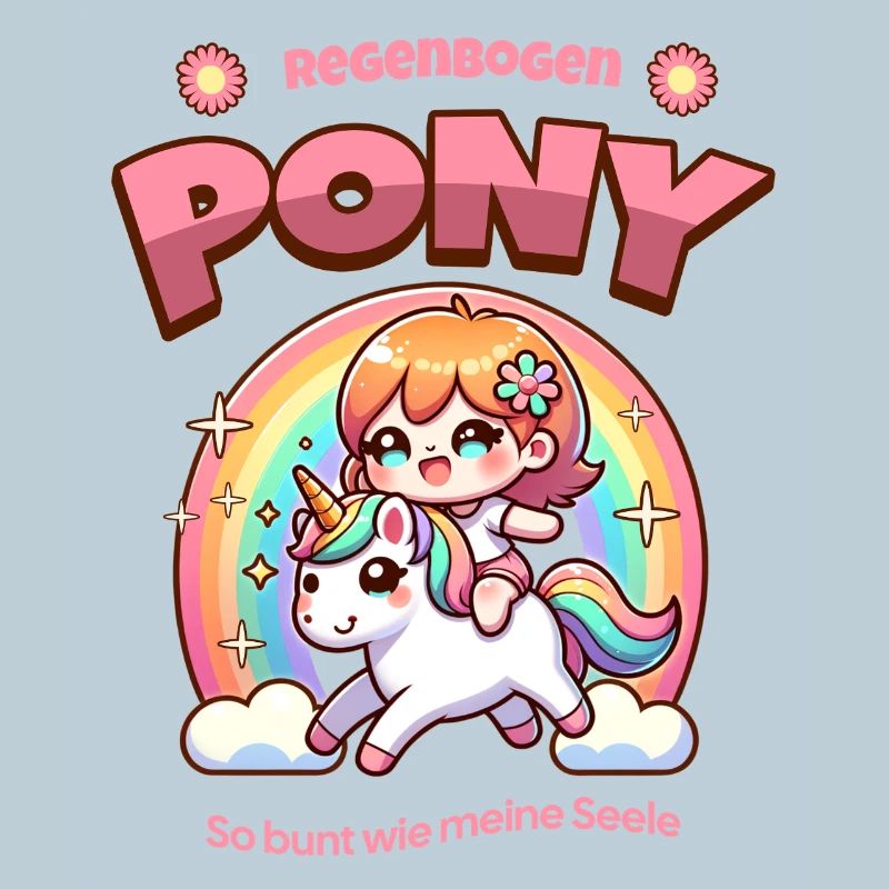 Rainbow Pony Cuddle Art dans le style Kawaii