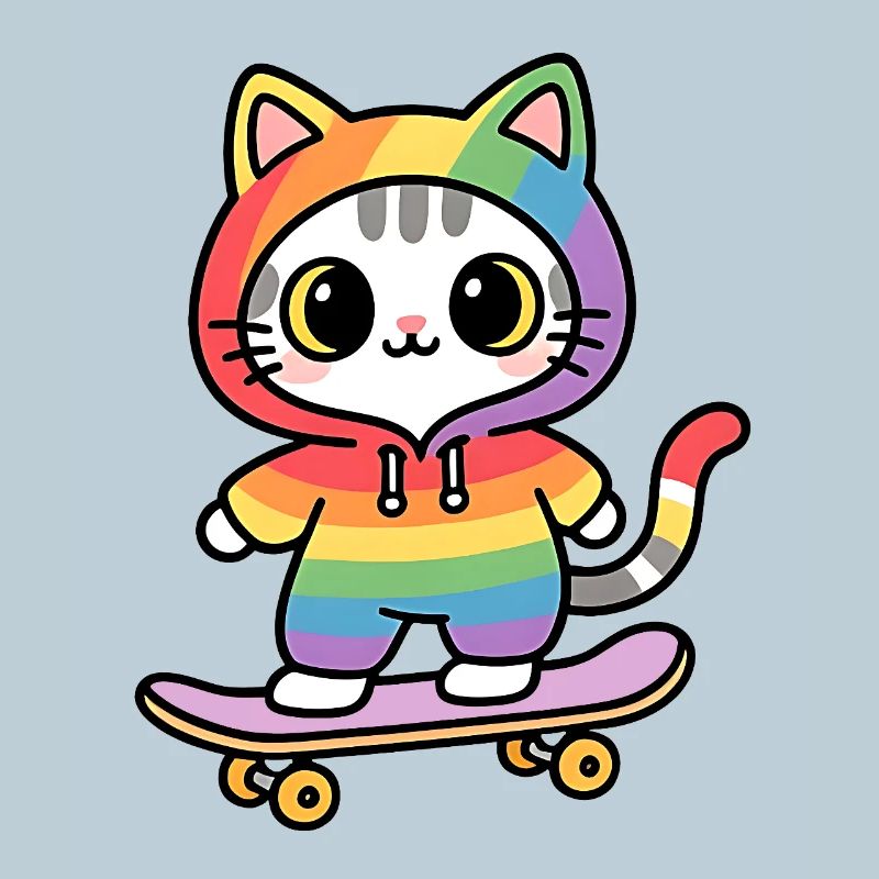 Rainbow cat on skateboard