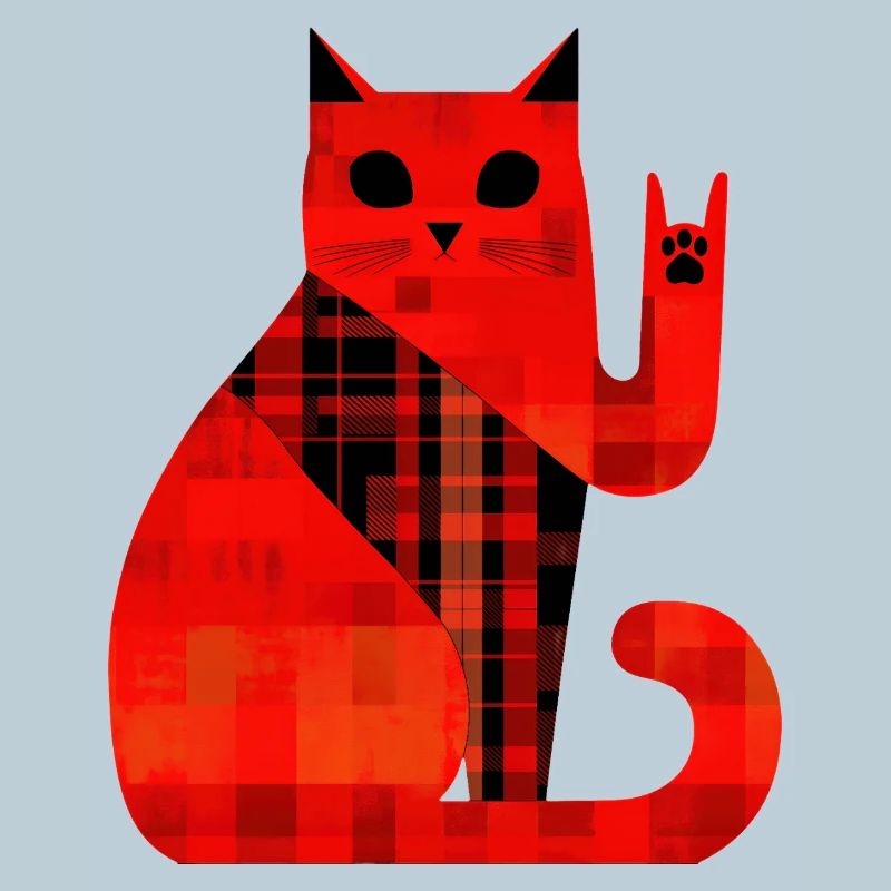 Red Cat Plaid Pattern Modern