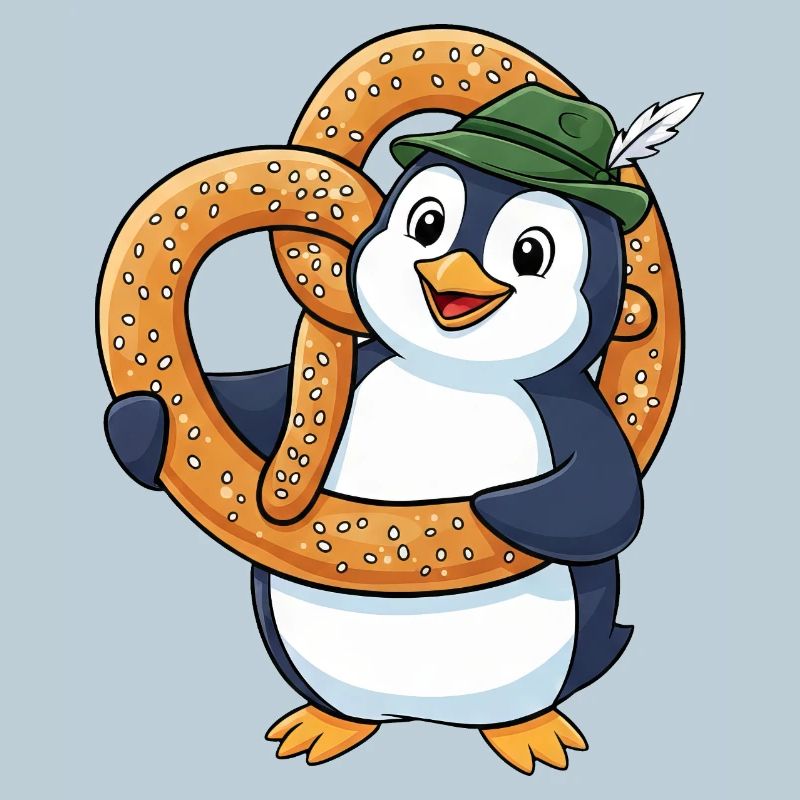 Dessin animé Bavaria du Pingouin mignon avec un bretzel