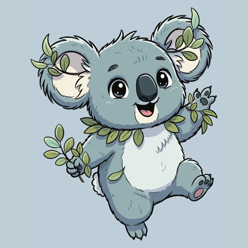 Green koala with leaf wreath