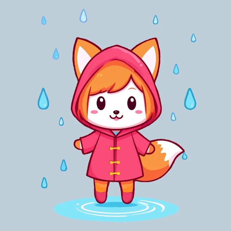 Kleiner Chibi-Fuchs im Regenmantel