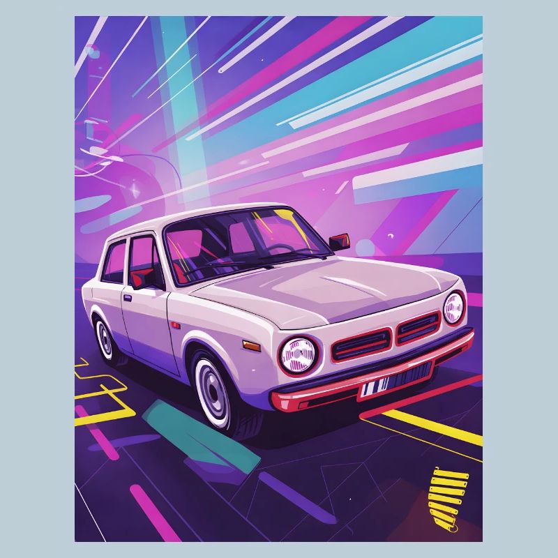 Synthwave Auto im Retro-Stil