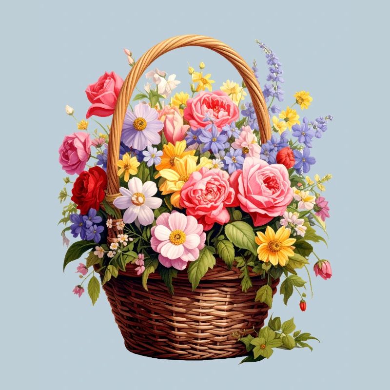 Panier en osier avec des fleurs printanières