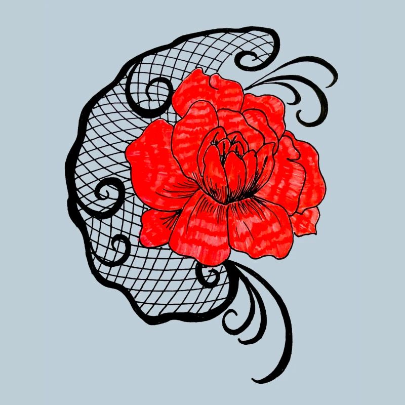 Red flower in net pattern