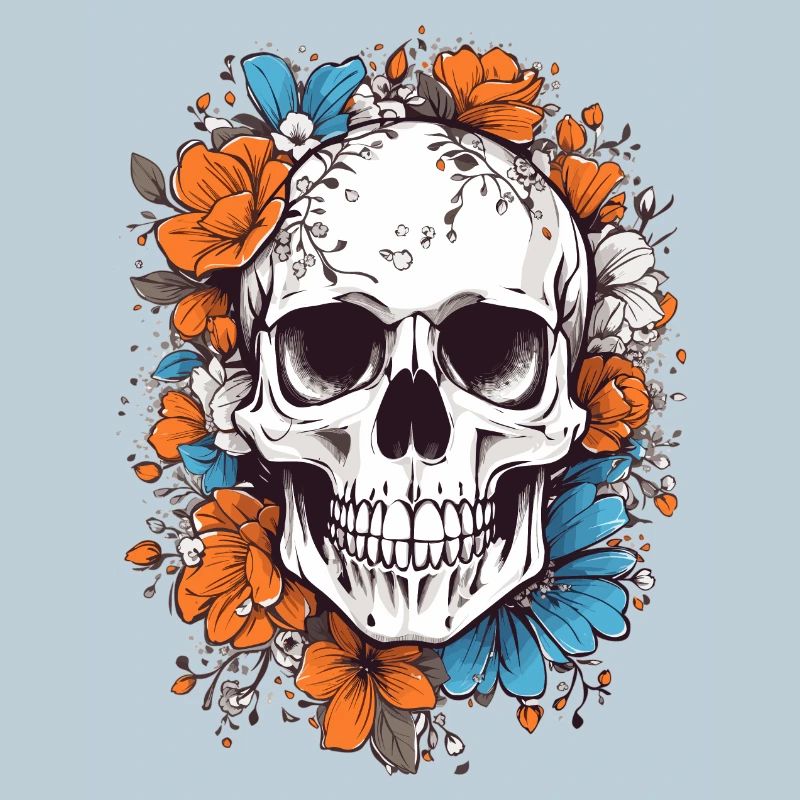 Totenkopf mit Blumen
