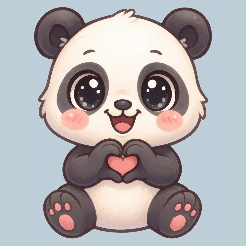 Panda mignon avec des mains en forme de cœur