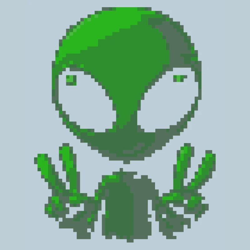 Pixel grünes Alien-Friedenszeichen