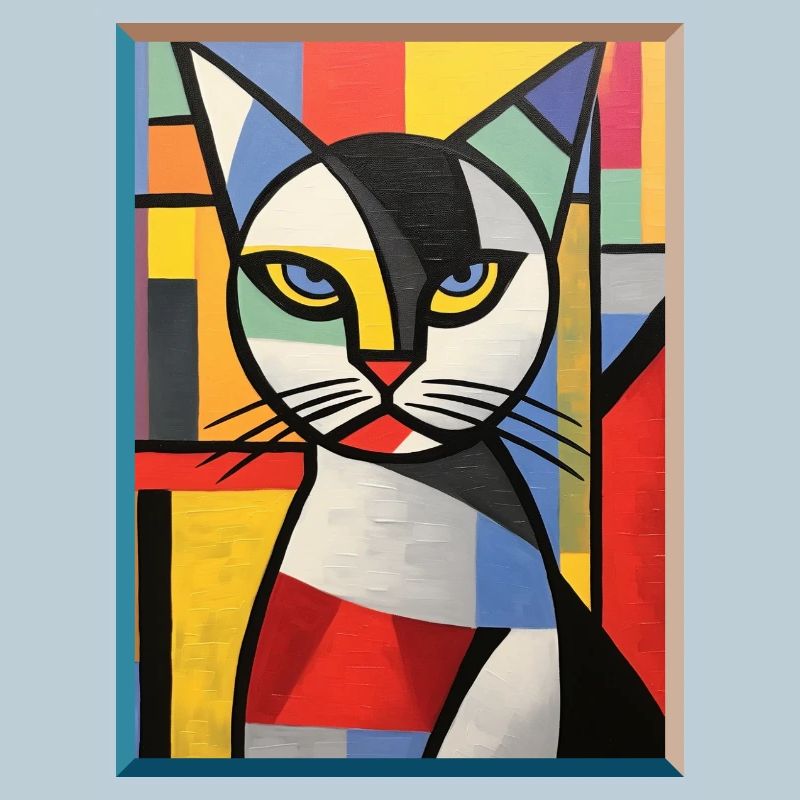Tête de chat abstraite en blocs de couleur style Pop Art
