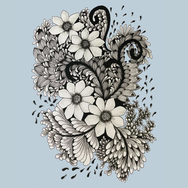 Tourbillons de fleurs noires et blanches