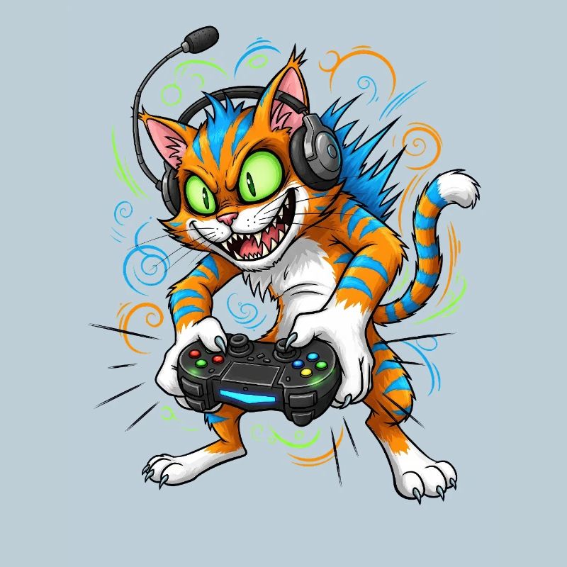 Neon Gaming Cat with Controller Gamer Cat