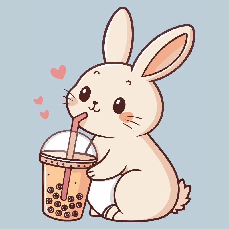 Kawaii bunny and pastel bubble tea