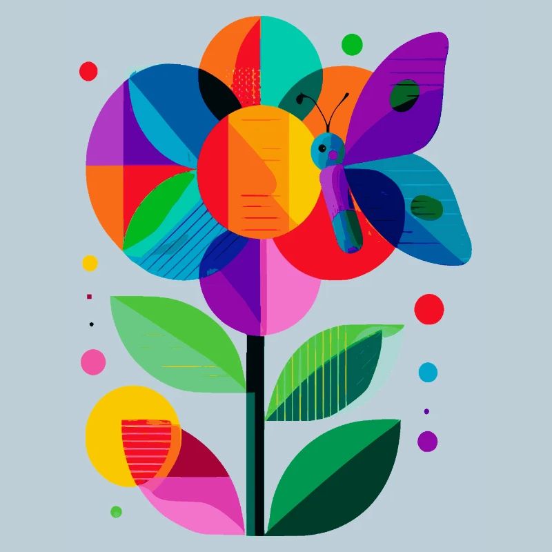 Fleur colorée et stylisée avec papillon