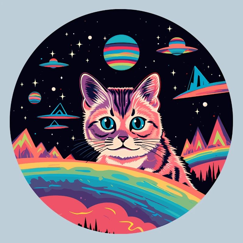 Cat with UFOs in space