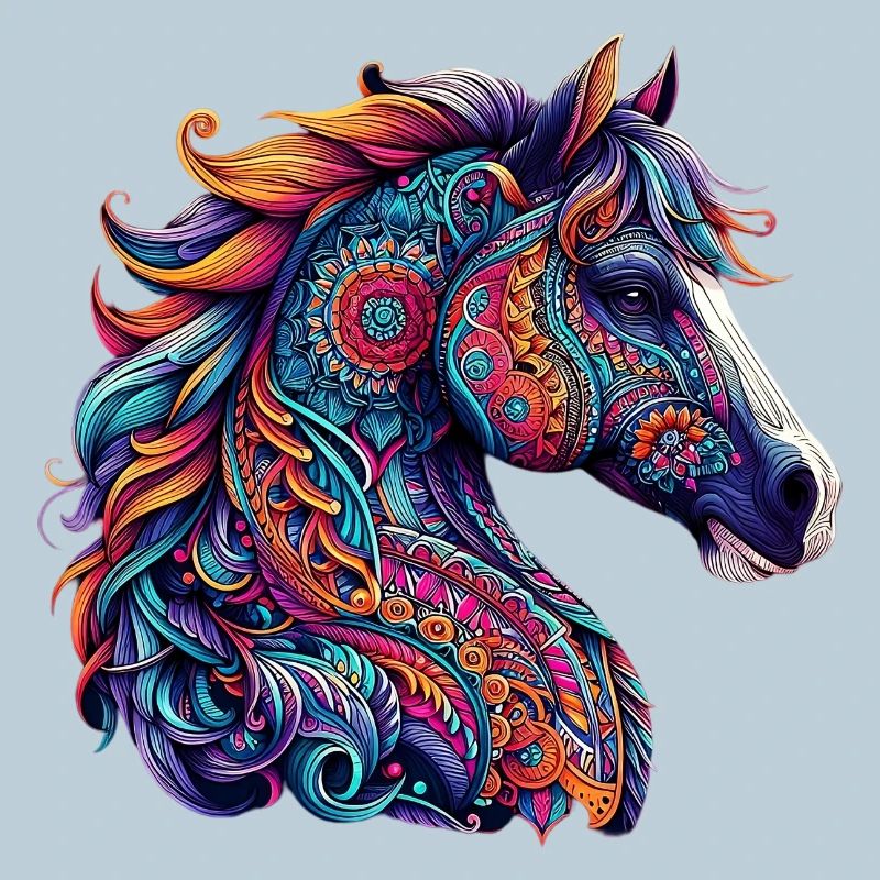 Cheval décoré de Mandalas