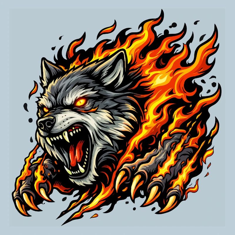 Wolf In Flame Eruption