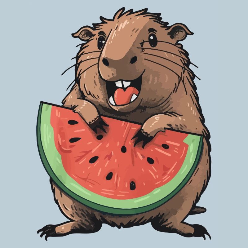 Capybara mangeant de la pastèque