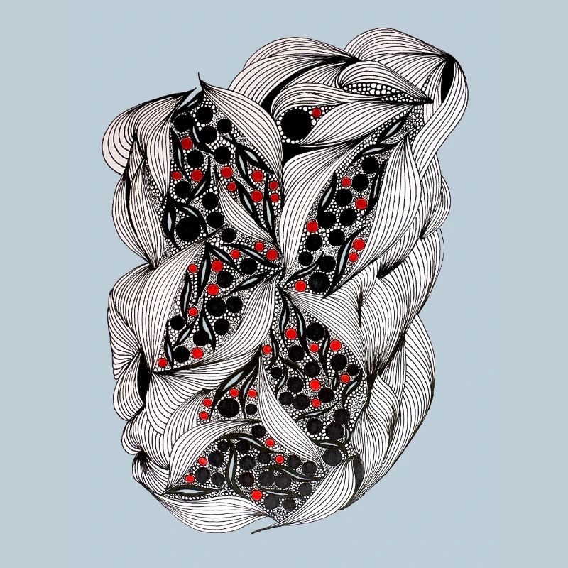 Black and white leaf pattern with red berries