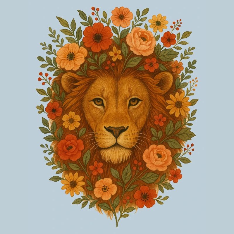 Blütenlöwe zwischen Blüten
