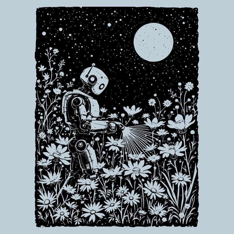 Robot Watering Glowing Flowers