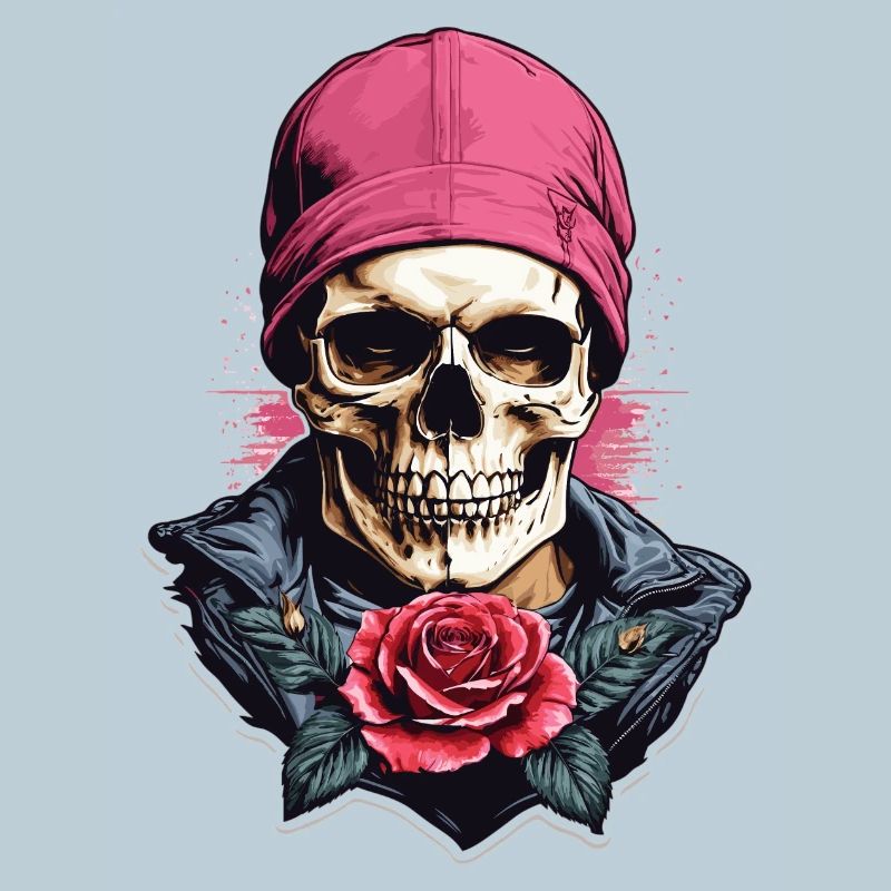 Skull and crossbones with rose